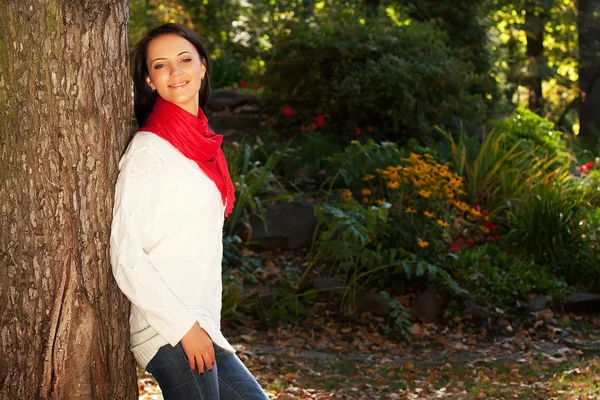 Mujer de moda caminando en el parque de otoño —  Fotos de Stock