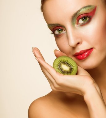 Woman with kiwi clipart
