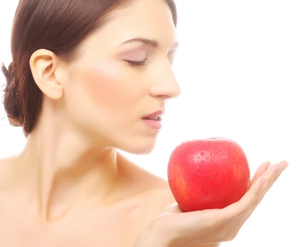 Mujer morena con manzana roja — Foto de Stock