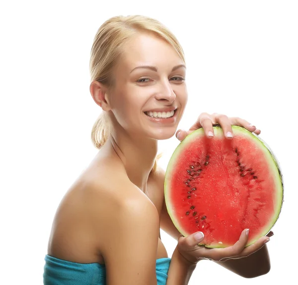 Woman with watermelon — Stock Photo, Image