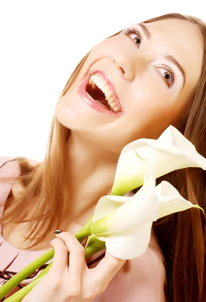 Mujer con flores de cala — Foto de Stock