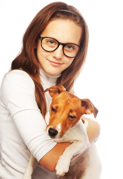 Dziewczyna z jack russell terrier — Zdjęcie stockowe