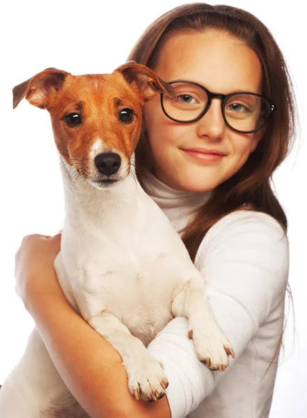 Fille avec Jack Russell Terrier — Photo