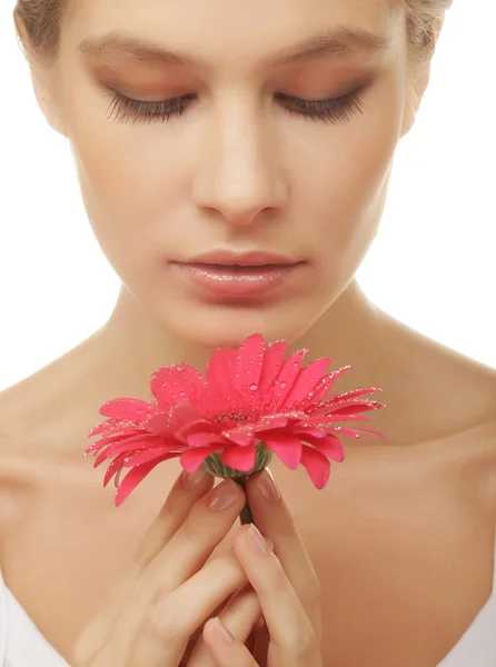 Woman with gerber flower — Stock Photo, Image