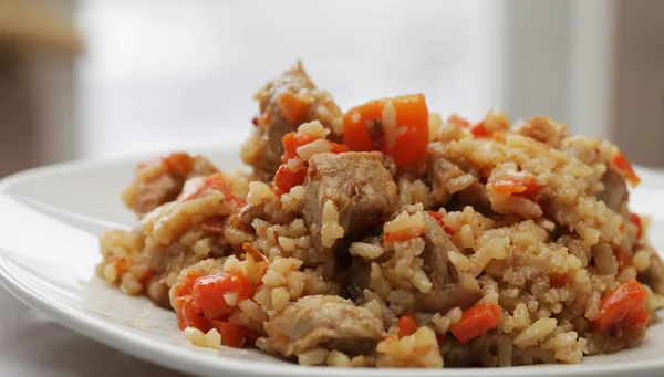 Ein leckeres Pilaf mit Fleisch — Stockfoto