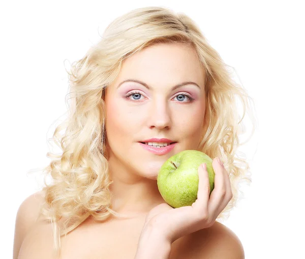 Vrouw met groene appel — Stockfoto