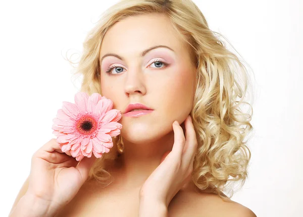 Woman with gerber flower — Stock Photo, Image