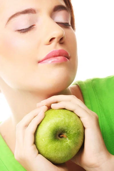 Femme tenant la pomme verte — Photo