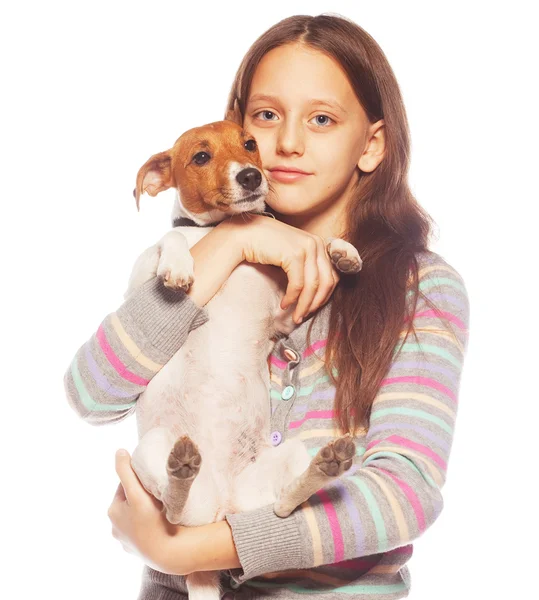 Chica con Jack Russell Terrier — Foto de Stock
