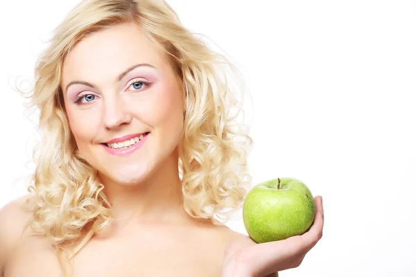 Vrouw met groene appel — Stockfoto