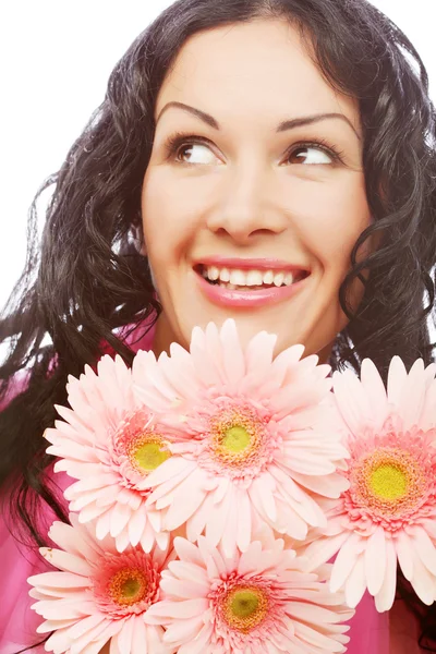 Attraktiv ung kvinna ansikte med blommor — Stockfoto