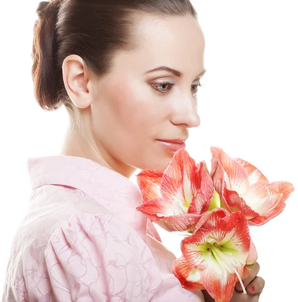 Young beautiful woman with flower — Stock Photo, Image