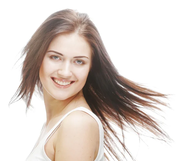 Retrato de uma mulher bonita com cabelo voador — Fotografia de Stock