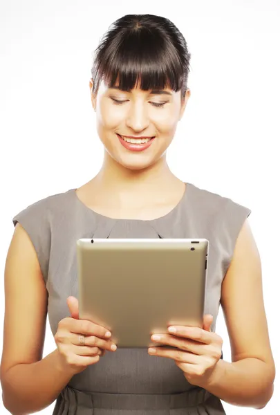 Young business woman working on tablet — Stock Photo, Image