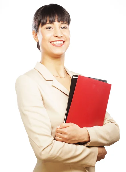 Portrait of smiling business woman with folders — Stock Photo, Image