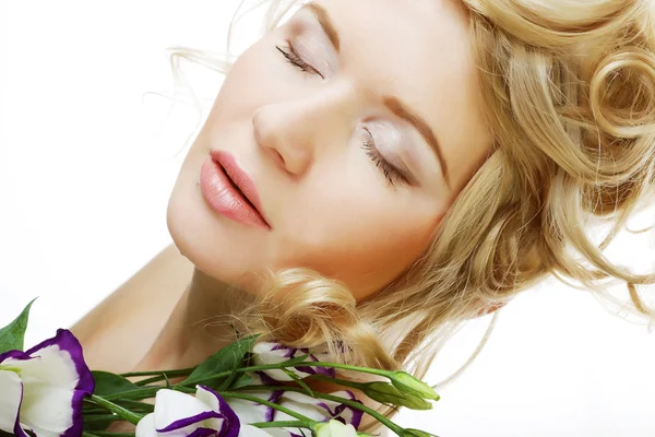 Beautiful woman with lilac flower — Stock Photo, Image