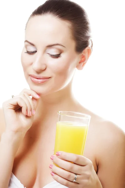 Girl drinking orange juice — Stock Photo, Image