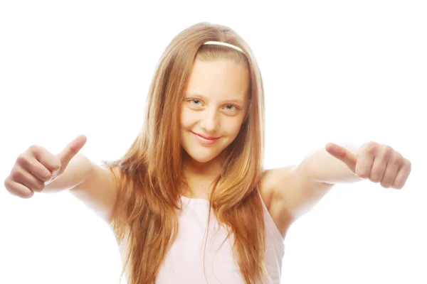 Dívka ukazuje palec, samostatný jedna bílá — Stock fotografie