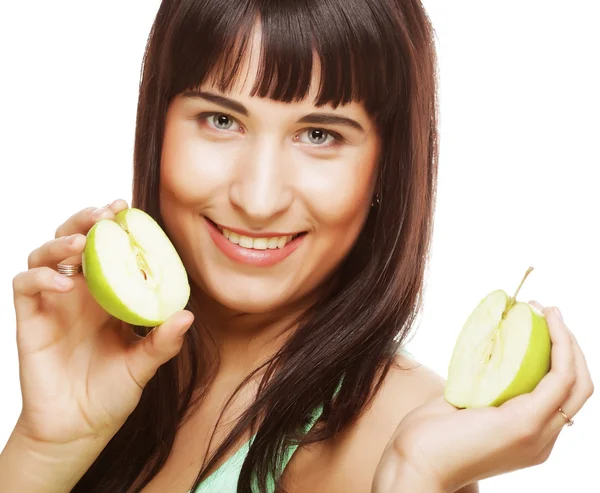 Frau mit grünen Äpfeln — Stockfoto