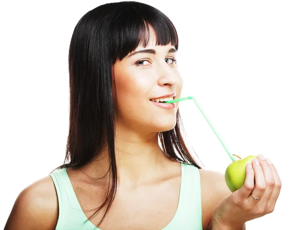 Femme avec pomme et paille Cocktail — Photo