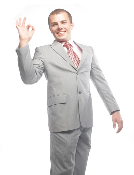 Business man going thumbs up, isolated on white — Stock Photo, Image