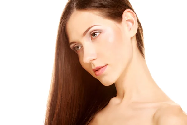 Portrait with beautiful bright brown long hair — Stock Photo, Image