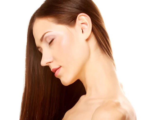 Portret met mooie heldere bruin lange haren — Stockfoto