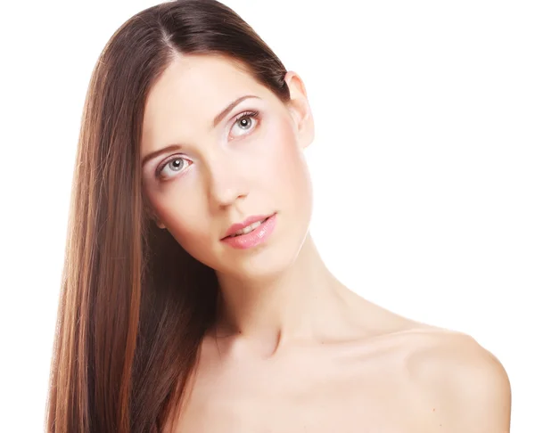 Portrait with beautiful bright brown long hair — Stock Photo, Image