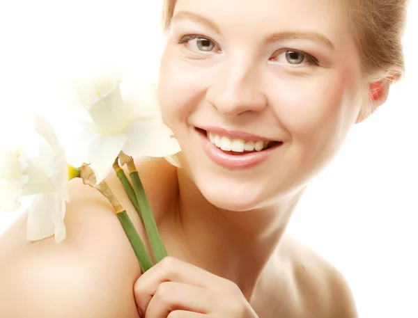 Teen girl with flower narcissus — Stock Photo, Image