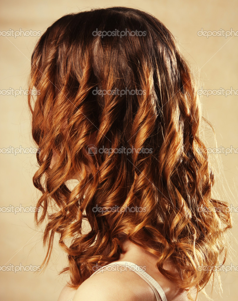 Female Curly Red Hairs Back View Stock Photo