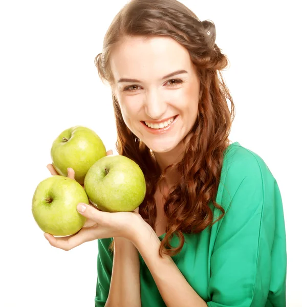 Woman with three apples — Stock Photo, Image