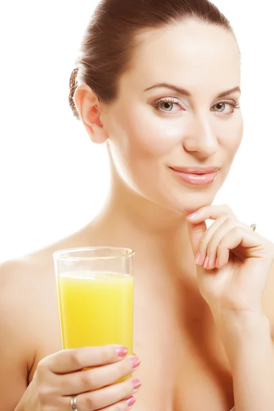 Menina beber suco de laranja — Fotografia de Stock