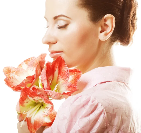 Beautiful woman with flowers — Stock Photo, Image