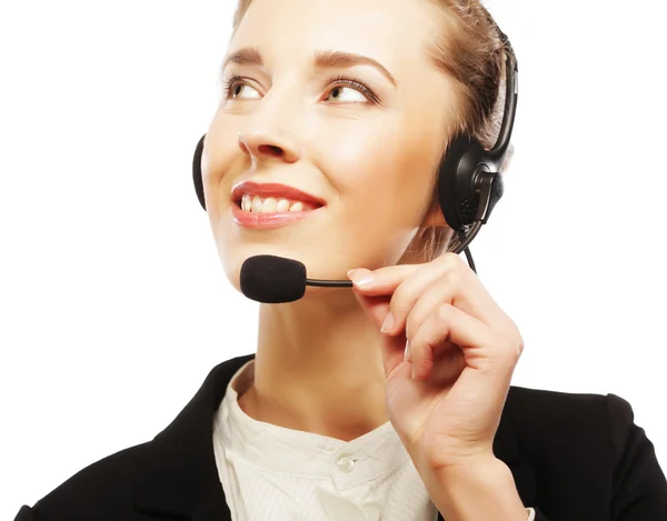 Retrato de cerca de la mujer trabajadora de servicio al cliente — Foto de Stock