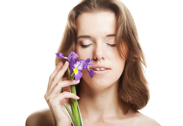 Beautiful woman with flowers — Stock Photo, Image