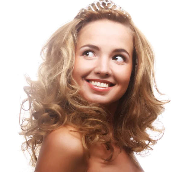 Closeup of a happy young woman looking up — Stock Photo, Image