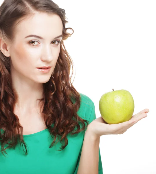 Frau mit grünem Apfel — Stockfoto