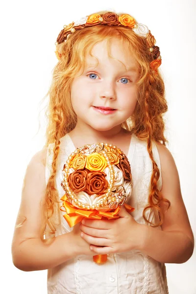 Küçük Prenses buket ile poz — Stok fotoğraf