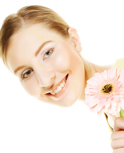 Vrouw met gerber bloem — Stockfoto