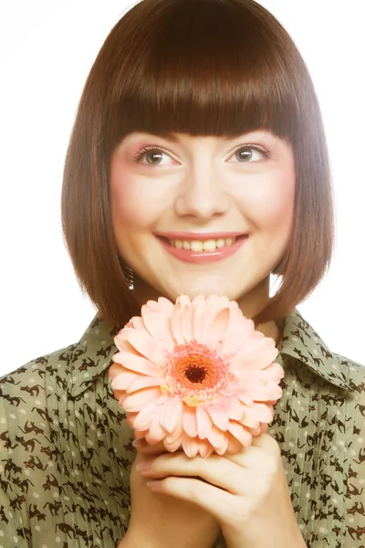Woman with gerber flower — Stock Photo, Image