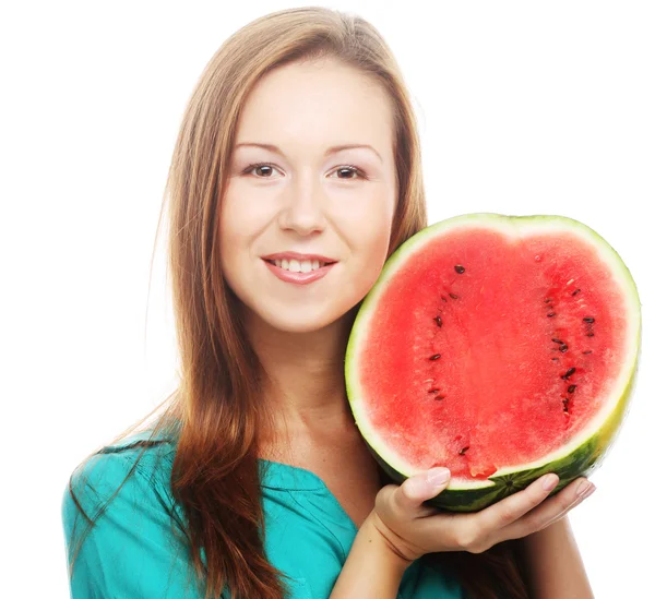 Schönheitskönigin hält Wassermelone in der Hand — Stockfoto