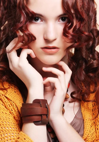 Woman with long curly hair — Stock Photo, Image