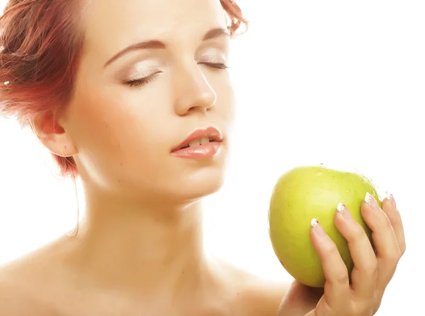 Woman with green apples — Stock fotografie