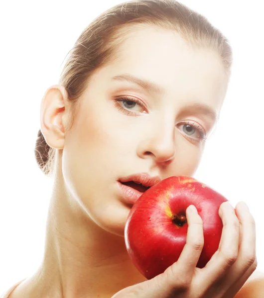 Atractiva joven con una manzana — Foto de Stock