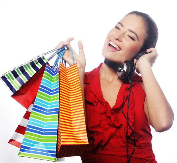 Shopping kvinna med väskor — Stockfoto