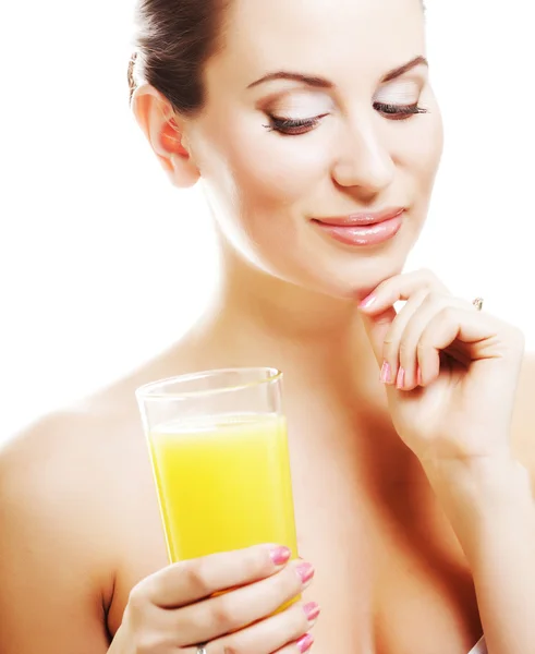 Girl drinking orange juice — Stock Photo, Image