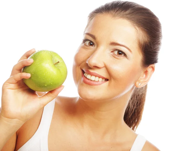 Beautiful woman with green apple — Stock Photo, Image