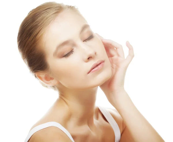 Young girl with clean skin on pretty face — Stock Photo, Image