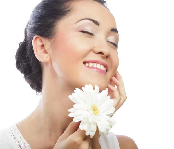 Saúde fresca mulher asiática com gerber branco — Fotografia de Stock