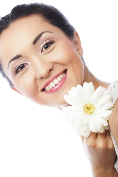 Fresh health asian woman with white gerber — Stock Photo, Image